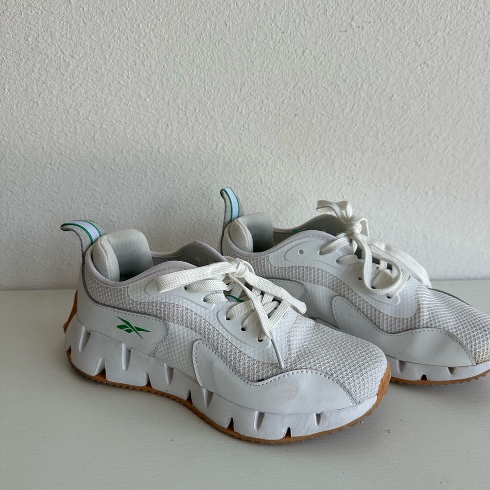 Reebok White and Green Athletic Shoes with Chunky Sole